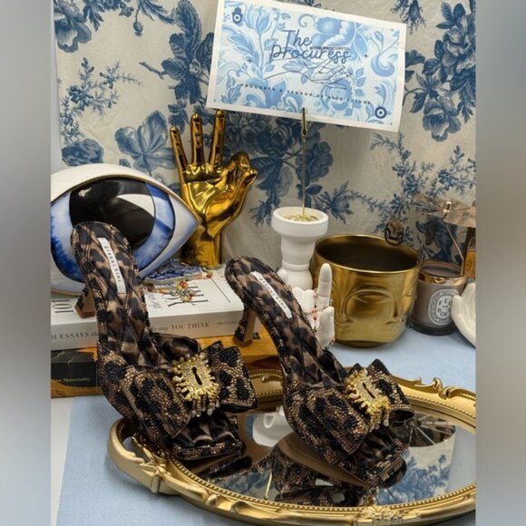 🆕 GIANNI BINI 🧿NWOB PeekaTwo Leopard Print Crystal Keyhole Ornament Sandal Sz7 - Picture 3 of 16